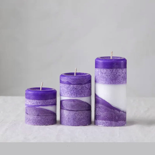 Layered Color Pillar Candles – Set of 3 (Multiple Colors)