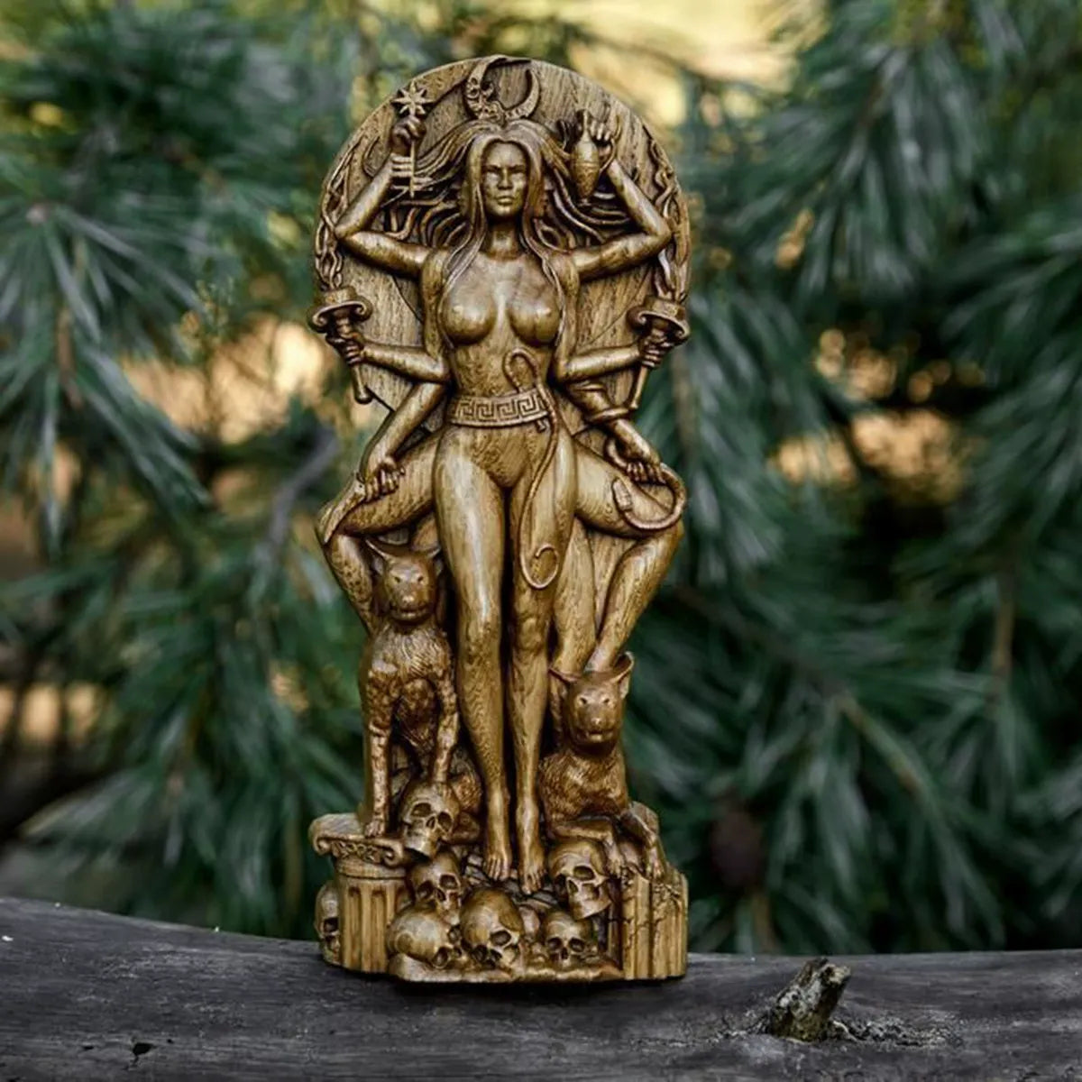 Triple Aspect Goddess Altar Statue – Lunar Guardian Figure