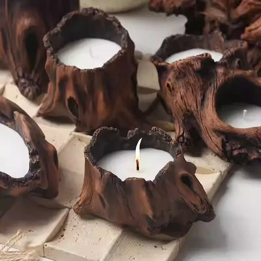 Wood Stump Candle Holder – Forest-Inspired Rustic Decor